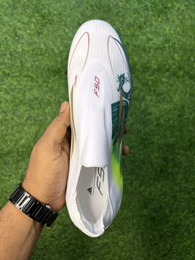 F50 Elite White Green Mo Salah Edition Low-top FG With Lace