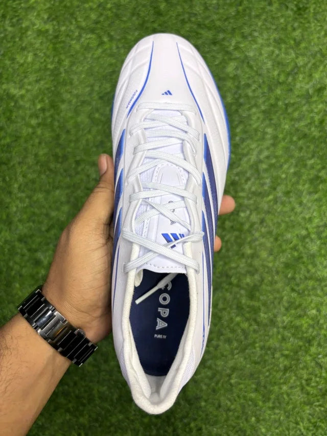 Copa Pure 4 Elite White Blue Turf/AG With Lace